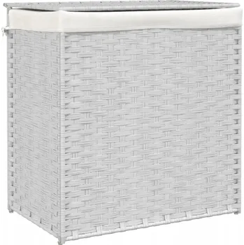 Koš na prádlo Koš na prádlo z PE ratanu, dvě přihrádky, skládací, bílý, 53x35x57 cm