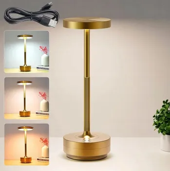 Lampička STOLNÍ LAMPA ZLATÁ S BATERIÍ 3000MAH, NASTAVITELNÁ JASNOST, PŘENOSNÁ, PRO DOMÁCNOST