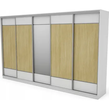 Šatní skříň EMeblast Skříň HERRINGBONE 400 x 244 x 64 cm bílá skříň se zrcadlem