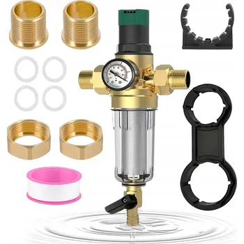 vodní filtr REDUKČNÍ VENTIL TLAKU VODY 1" 3/4" MANOMETR + DLOUHÝ FILTR S VENTILEM