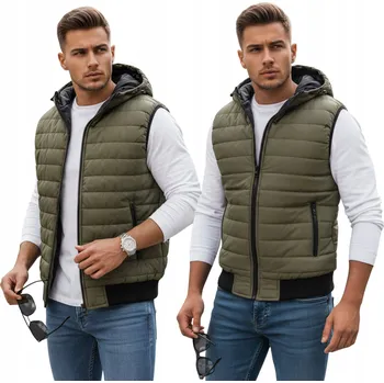 Pánská vesta Prošívaná pánská vesta bunda bez rukávů s kapucí zelená TX4237 - XXL