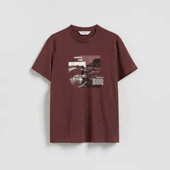 Reserved - Tričko regular s potiskem - hnědá - 316FP-83X - 316FP-83X-S