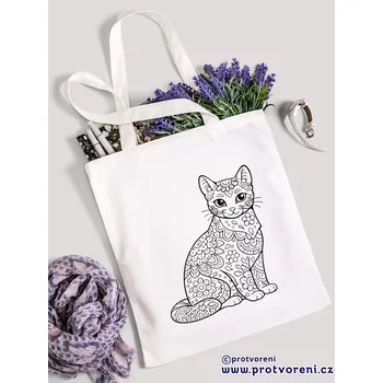 Textilní taška k vybarvení, KOČKA, 41x37cm, BÍLÁ, 1 kus