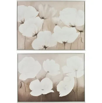 Obraz Sada 2 obrazů INGA 50x70 cm – Květiny na šedém pozadí v bílých rámech