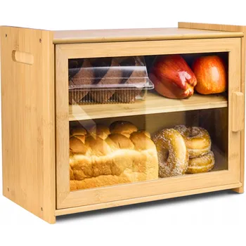 chlebník BAMBUSOVÝ CHLEBNÍK DŘEVĚNÝ BOX SKŘÍŇKA NA CHLÉB ROHLÍKY PEČIVO S POLIČKOU