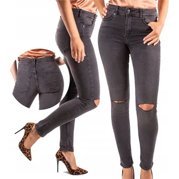 Dámské džíny Dámské JEANS džíny s VYSOKÝM PASEM šedé 34