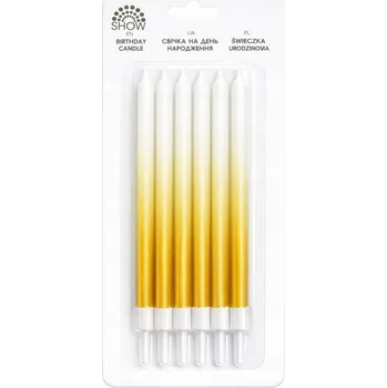 Dortová svíčka Zlato-bílé narozeninové svíčky na dort – sada 6 kusů