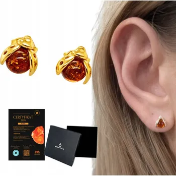 Náušnice Stříbrné náušnice pozlacené JANTAROVÉ pecky šroubovací BERUŠKY 925 FILM