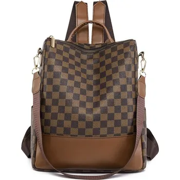 Kabelka Batoh Elegantní dámská kožená kabelka 2 v 1 Městský prostorný šachovnice