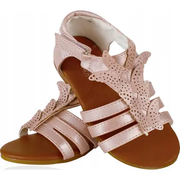 Dívčí sandály Světle růžové sandály s jemným leskem, motýlci, lehké, na suchý zip, velikost 27