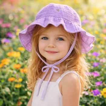 Klobouk Klobouček z mušelínu pro hočičku Barva: Fialová, Velikost kloboučku: 12-18m (45-48 cm)
