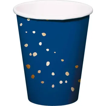 Party nádobí Tmavě modré narozeninové Kelímky s puntíky 250ml 8 ks