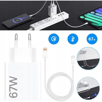 RYCHLÁ USB NABÍJEČKA 67 W, PD 45 W TYPE-C + KABEL TYPE C, BÍLÁ