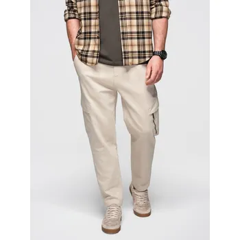 Pánské pletené tepláky s cargo kapsami - krémové V1 OM-PAJO-0199 - L