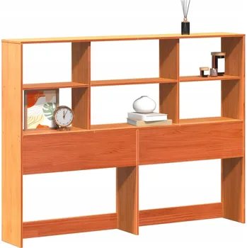 Čelo postele s policemi, voskovaná hnědá, 140 cm, borovice