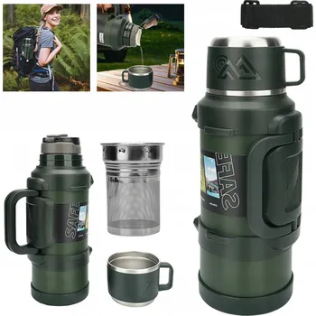 Termoska TURISTICKÁ TERMOSKA 2000ML Z OCELI 316 S ODNÍMATELNÝM SÍTKEM ZELENÁ