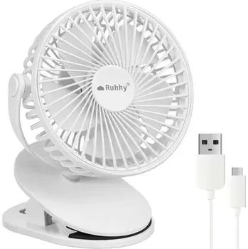 Domácí ventilátor Bezdrátový ventilátor s klipem - bílý – nabíjecí USB-C 1200 mAh