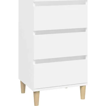 Noční stolek Noční stolek se 3 zásuvkami, dřevěné nohy, bílý, 40x35x70 cm