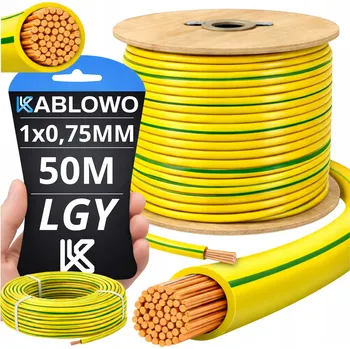 elektrický kabel VODIČ LGY KABEL JEDNOŽILOVÝ ELEKTRICKÝ 1X0,75MM ŽLUTO-ZELENÝ 50M