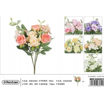 umělá květina Kytice 5 větví eukalyptu s růžemi 30 CM