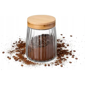 Dóza na potraviny Skleněná rýhovaná dóza RIBS 1250 ml se šroubovacím bambusovým víkem