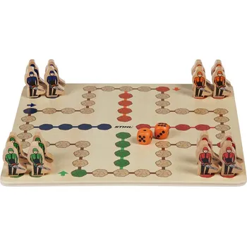 Desková hra Hra - Člověče, nezlob se! STIHL (04203600002) (Klasická desková hra Člověče nezlob se! vyrobená ze dřeva s certifikací FSC nabízí zábavu pro malé i velké. Všech 16 figurek je jako ve skutečnosti vybaveno namalovanými motorovými pilami a sada obsahuje dvě)