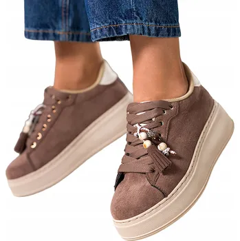 Dámské tenisky Dámské hnědé sportovní tenisky na platformě, šněrovací s ozdobou, velikost 40
