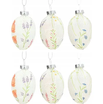 Velikonoční dekorace VELIKONOČNÍ PŘÍVĚSEK VAJÍČKO VEJCE BOMBIČKA NA Velikonoce DÁREK 6 Ks SKLENĚNÝ