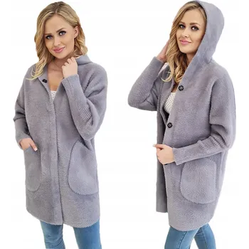 Dámský kabát Soprato dámský kabát šedý oversize s kapucí dlouhý kabát 909 s kapucí teplý přechodný univerzální velikost