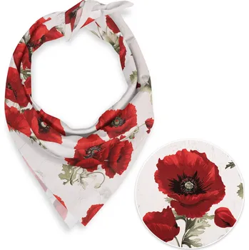 Šátek Bavlněný šátek Sandra SA-632 Vlčí máky na bílém 45 x 45 cm