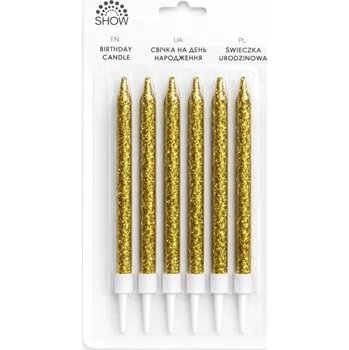 Dortová svíčka Zlaté narozeninové svíčky s se třpytkami zdobením – sada 6 kusů