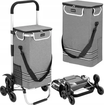 Nákupní taška Nákupní vozík s taškou na trojitých kolečkách, skládací, 42 l, odrazky, šedý