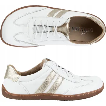 Dámské tenisky Dámské BAREFOOT boty OLIVIER 1287 kožené bílé se zlatou barvou, velikost 38