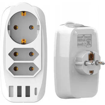 Elektrická zásuvka Adaptér zásuvky Konverze Napájecí zástrčka s 1 portem typ-C a 3 porty USB