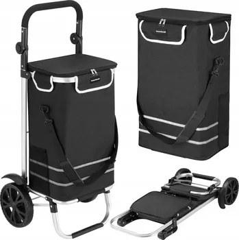 Nákupní taška Nákupní vozík taška na kolečkách skládací voděodolná 42l odrazky černá