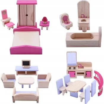 Doplněk pro panenku Dřevěný nábytek pro panenky, sada 22 ks