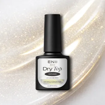 Kosmetika ENII NAILS Dry Top Ceramic Gold Diamond se zlatými třpytkami - bezvýpotkový vrchní lak, 10 ml