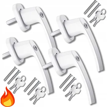 Okenní klika OKENNÍ KLIKA S BEZPEČNOSTNÍM ZÁMKEM BÍLÁ 4 KS HLINÍKOVÁ S KLÍČKY