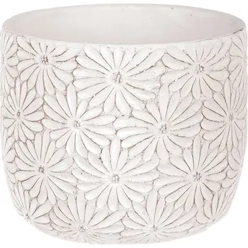 Stojan na květiny Velký bílý betonový obal s květinovým vzorem pro rostliny Barva: bílá