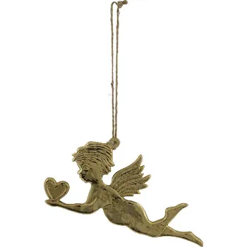 Vánoční dekorace Závěs anděl se srdcem, kovový, zlatá,10x5,5cm (DOPRODEJ)|Ego Dekor