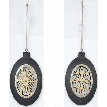 Vánoční ozdoba Závěs ozdoba s vločkou, černá/zlatá, 10,5x12,5x1,5cm, balení obsahuje 2 kusy!|Ego Dekor