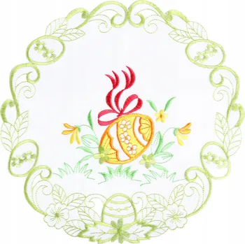 Velikonoční dekorace Ubrousek do košíčku vyšívaný 30 cm Velikonoční ubrousek kulatý s vajíčky