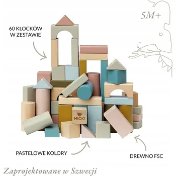 ostatní stavebnice MICKI - Sada dřevěných barevných kostek - dřevěné stavebnice 60 ks
