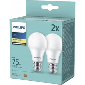 Žárovka PHILIPS SADA 2x LED Žárovka E27 10W = 75W 2700K TEPLÁ BÍLÁ 1055lm A60