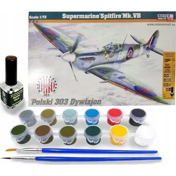 Plastikový model Spitfire Mk.Vb Divizion 303 model letadla pro lepení + barvy, lepidlo, štětce