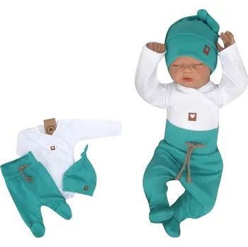 Kojenecká souprava Z&Z 3-dílná soupravička body, polodupačky s provázkem a čepička - zelená, bílá Velikost: 50 (0-1m)