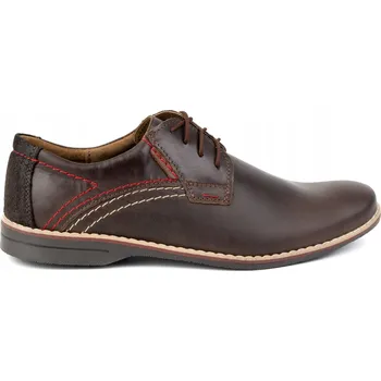 Pánské polobotky Klasické pánské kožené boty na šněrování, ležérní styl, POLSKÉ 242 hnědé, velikost 42