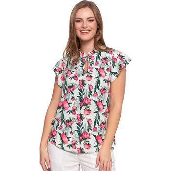 Dámská halenka ELEGANTNÍ DÁMSKÁ HALENKA S KRÁTKÝM RUKÁVEM A KVĚTINAMI VISKÓZA MORAJ XL