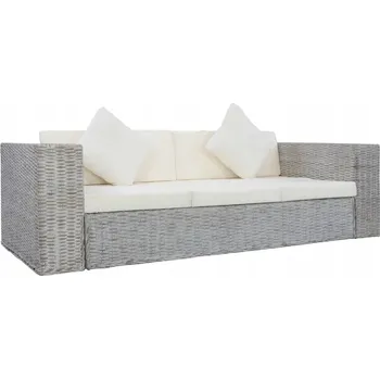 Pohovka 3místná pohovka s poduškami šedá přírodní ratan