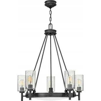 Černý lustr svícen, kulatý, 68 cm, skleněná stínidla, 5 žárovek Hinkley